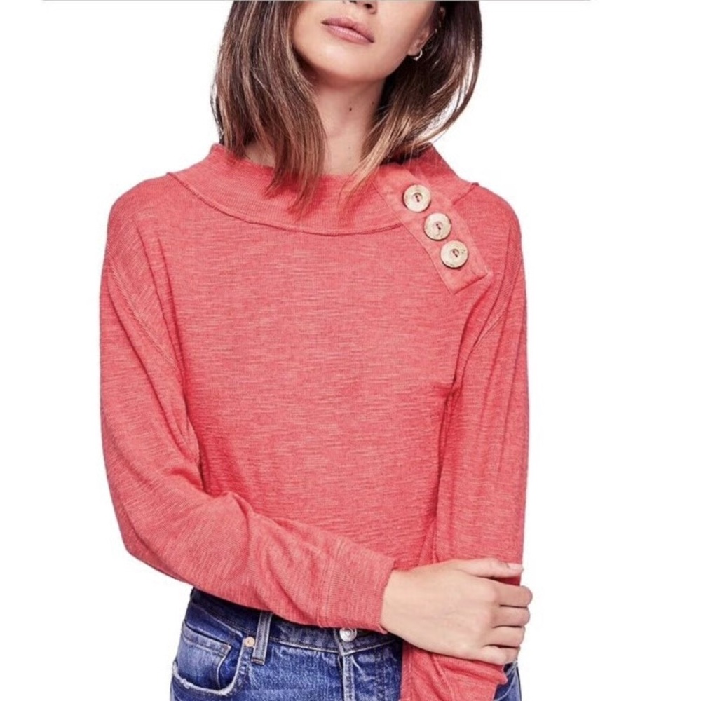 We the Free People Coral Don't Forget Me Side Button Slub Triblend Knit Top Sm